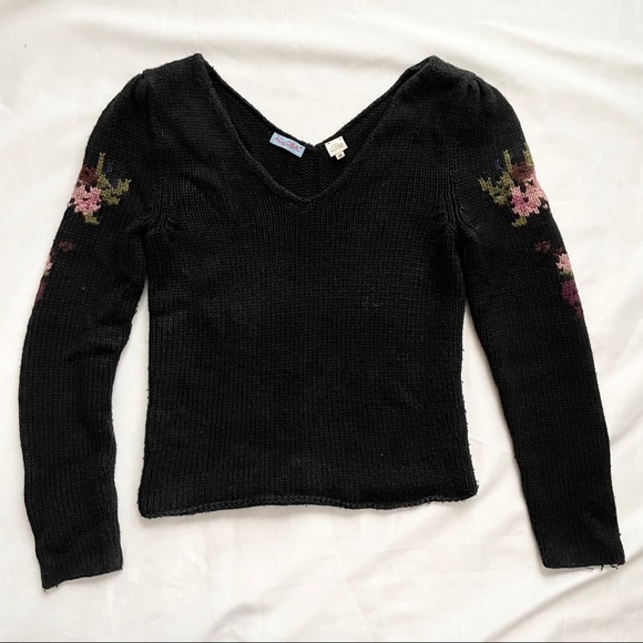 Acrobat Sweaters - Acrobat Silk & Cashmere Black Floral Sweater